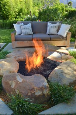 contemporary-patio-with-rustic-firepit